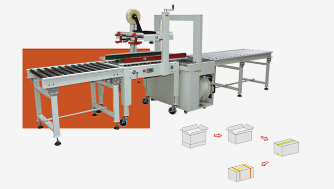 Packing line of carton sealing and strapping integrated machine